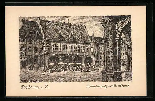 AK Freiburg i. B., Münsterplatz mit Kaufhaus