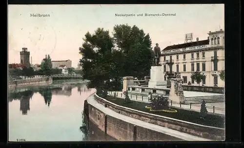 AK Heilbronn, Neckarpartie und Bismarck-Denkmal