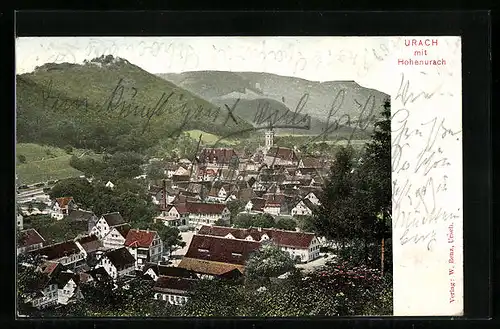 AK Urach, Ort mit Hohenurach, Teilansicht