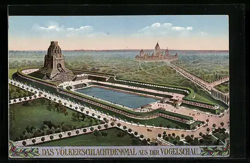 AK Leipzig, Völkerschlachtdenkmal, Aus der Vogelschau