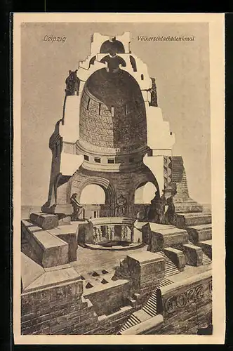 Künstler-AK Leipzig, Völkerschlachtdenkmal, Perspektivischer Schnitt