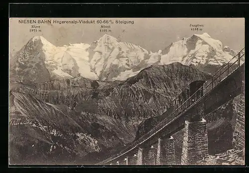 AK Niesen-Bahn, Hegerenalp-Viadukt, Jungfrau, Eiger, Mönch