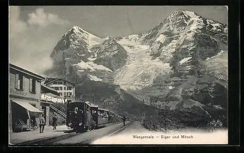 AK Wengernalp, Eiger und Mönch, Bergbahn