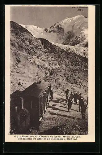 AK Terminus du Chemin de fer du Mont-Blanc conduisant au Glacier de Bionnassay, Bergbahn