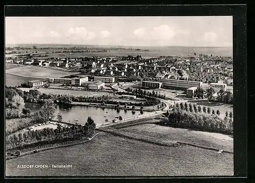 AK Alsdorf-Ofden, Teilansicht mit Schule und Fussballplatz, Bahnhof