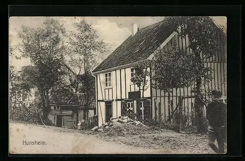 AK Hunsheim, Strassenpartie mit Fachwerkhaus