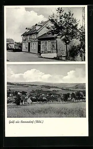 AK Hermesdorf /Rhld., Ortsansicht, Gasthaus z. Post, Inh.: Ed. Donner