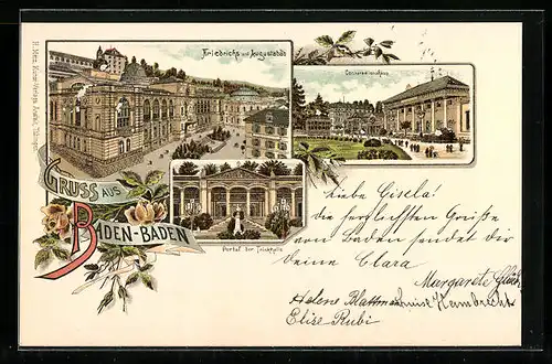 Lithographie Baden-Baden, Conversationshaus, Portal der Trinkhalle