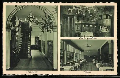AK Honnef a. Rh., Café-Restaurant Jagdhaus, Treppenhaus