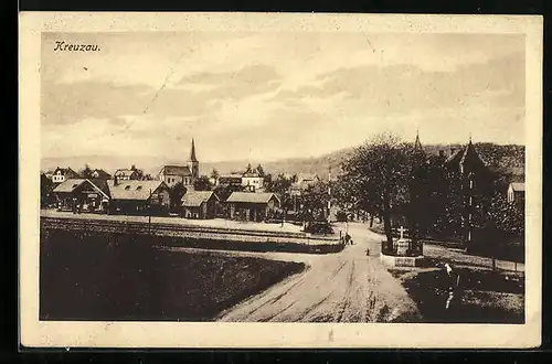 AK Kreuzau, Ortsansicht mit Bahnhof