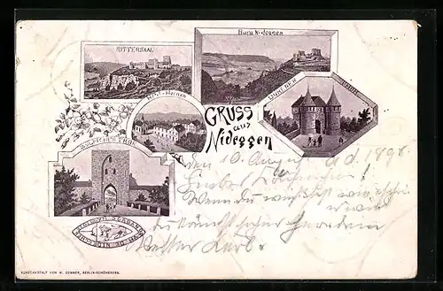 Vorläufer-AK Nideggen, Burg, Hotel Heinen, Zülpicher Thor 1895