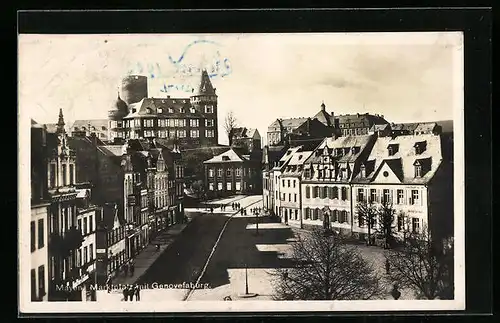 AK Mayen, Blick auf den Marktplatz mit Gasthof zur Post und Genovefaburg