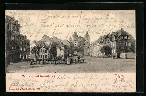 AK Mayen, Partie auf dem Marktplatz mit Blick zur Genovefaburg