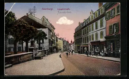 AK Saarburg, Blick in die Langestrasse mit Geschäften