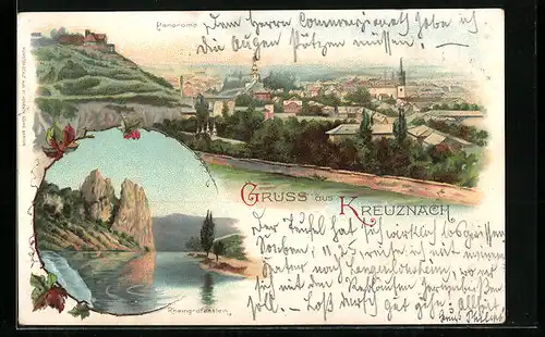 Lithographie Kreuznach, Rheingrafenstein, Panorama