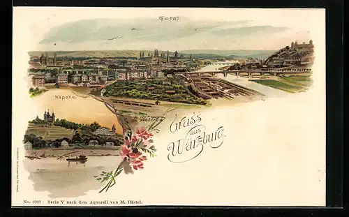 Lithographie Würzburg, Käpelle, Totalansicht