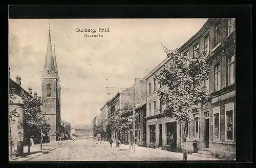 AK Stolberg i. Rhld., Blick in die Neustrasse mit Litfasssäule
