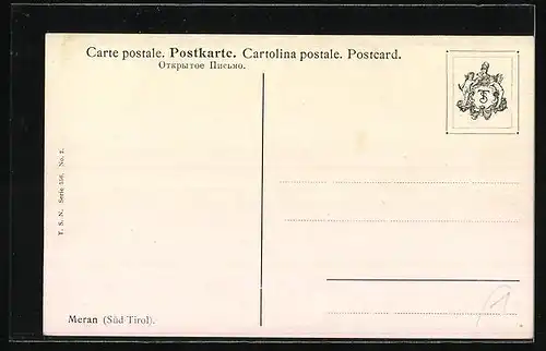 Künstler-AK Meran, Teilansicht mit Bergpanorama