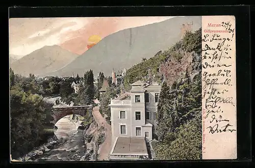 AK Meran, Gilfpromenade mit Brücke