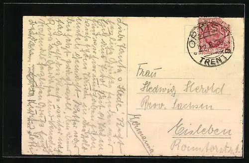 AK St. Ulrich in Gröden, Ortsansicht aus der Vogelschau mit Berggipfel