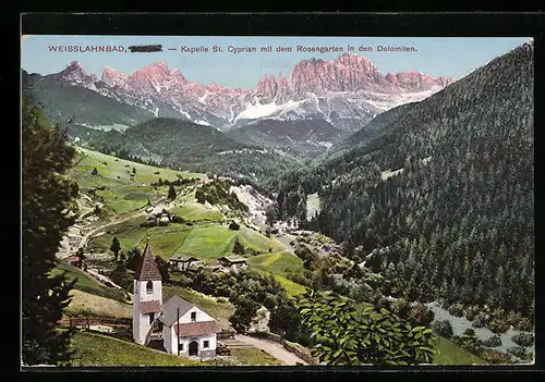 AK Weisslahnbad, Kapelle St. Cyprian mit Rosengarten