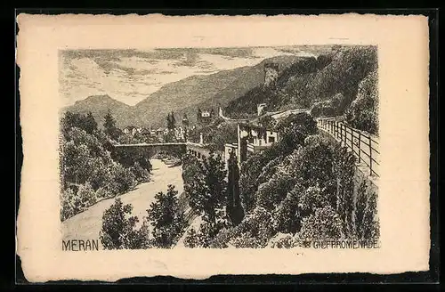 Künstler-AK Meran, Gilfpromenade mit Turm