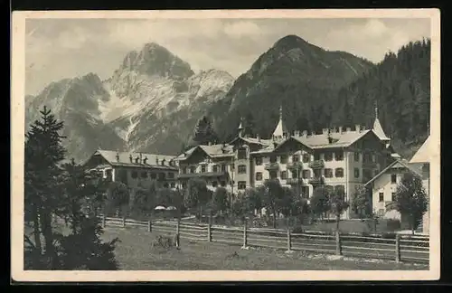 AK Schluderbach, Hotel Ploner gegen die Hohe Gaisl Rotwand
