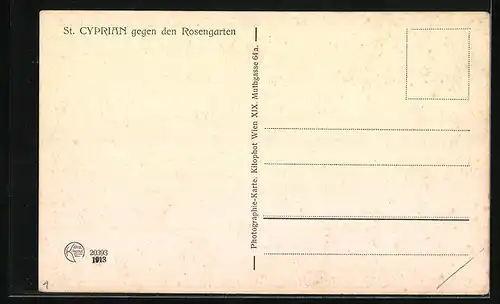 AK St. Cyprian, Ortspartie mit Kirche gegen Rosengarten