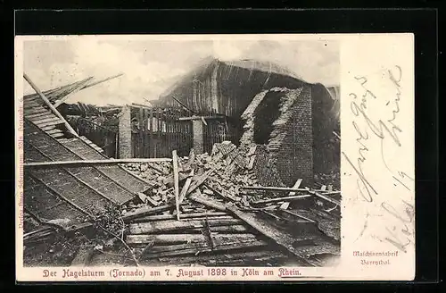 AK Köln-Bayenthal, Hagelsturm 1898, verwüstete Maschinenfabrik
