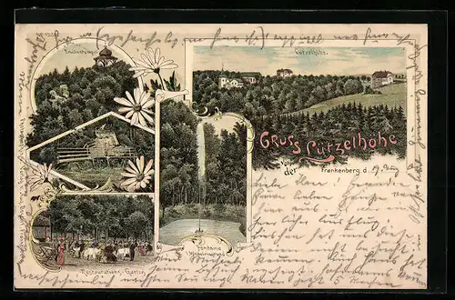 Lithographie Lützelhöhe, Restaurations-Garten, Emilientempel