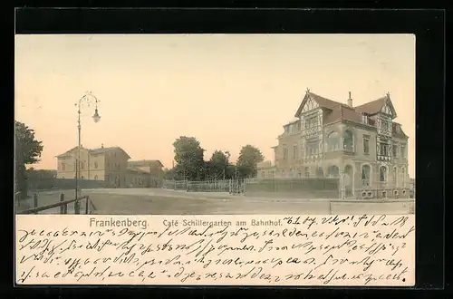 AK Frankenberg i. Sa., Café Schillergarten am Bahnhof