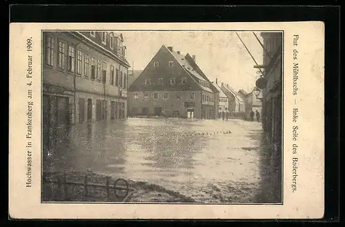 AK Frankenberg i. Sa., Hochwasser 1909, Flut des Mühlbachs, Baderbergstrasse