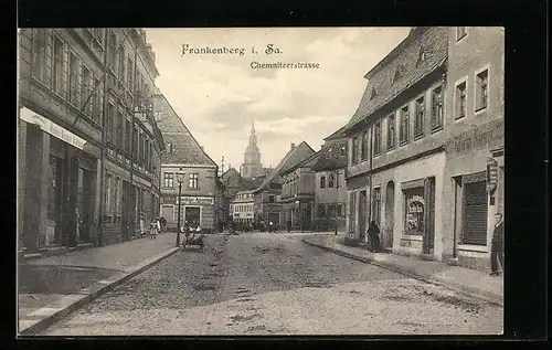 AK Frankenberg i. Sa., Chemnitzerstrasse mit Strassenpartie