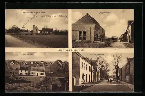 AK Köln-Dünnwald, Teilansicht und Kirche, Jugendheim, Odenthalerstrasse
