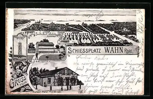 Lithographie Köln-Wahn, Schiessplatz, Bienenhaus, Restaur. Peter Thelen jun.