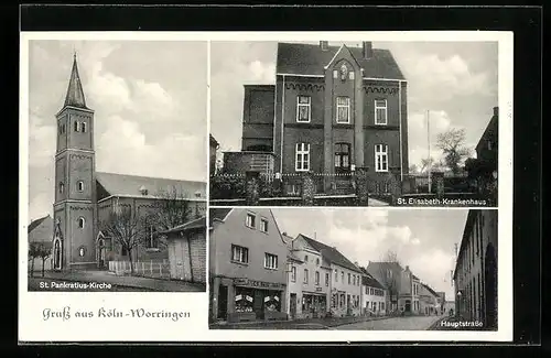 AK Köln-Worringen, St. Pankratius-Kirche, St. Elisabeth-Krankenhaus, Hauptstrasse