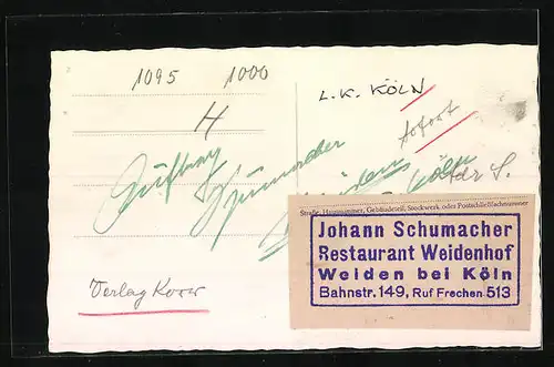 Foto-AK Weiden, Gasthaus Weidenhof, Inh.: Johann Schumacher, Bahnstrasse 149