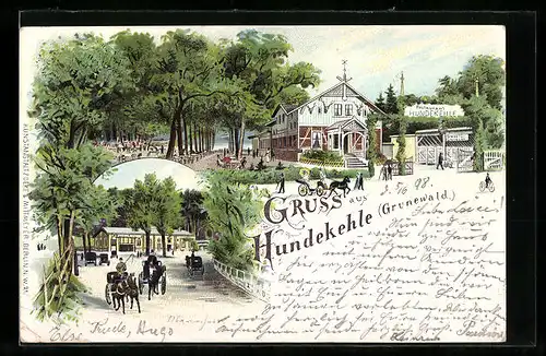 Lithographie Grunewald, Restaurant Hundekehle mit Garten