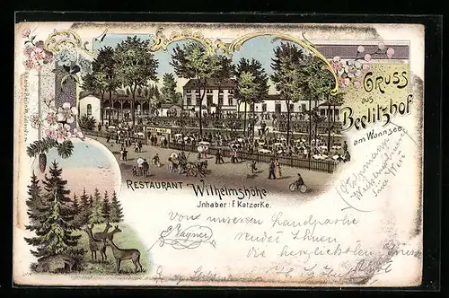 Lithographie Wannsee, Beelitzhof, Restaurant Wilhelmshöhe, Inhaber: F. Katzorke