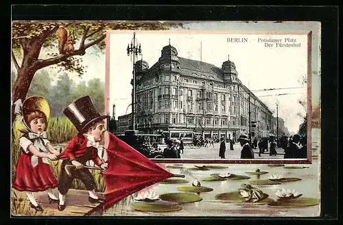 AK Berlin, Der Fürstenhof am Potsdamer Platz mit Strassenbahn