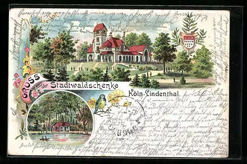 Lithographie Köln-Lindenthal, Stadtwaldschenke mit Anlagen