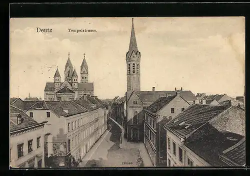 AK Köln-Deutz, Tempelstrasse mit Kirche