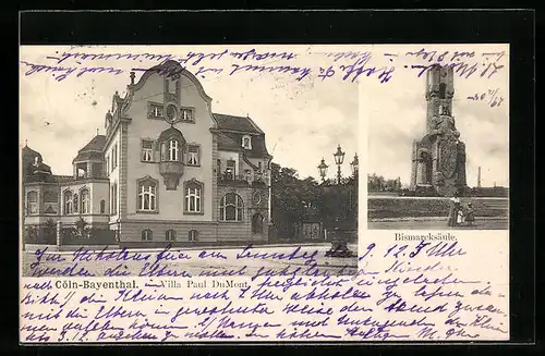 AK Köln-Bayenthal, Villa Paul DuMont, Bismarcksäule