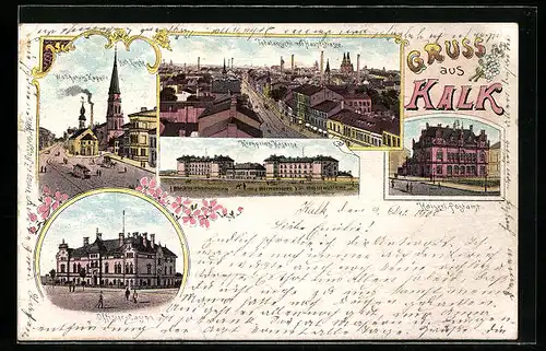 Lithographie Köln-Kalk, Offizier-Casino, Kaiserl. Postamt