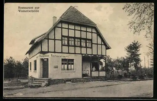 AK Köln-Sülz, Gasthaus und Touristenheim zur Wasserscheide / Restauration Peter Odenhausen, Gebäudeansicht mit Strasse