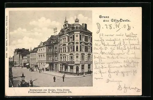 AK Köln-Deutz, Retaurant zur Krone in der Freiheitstrasse 19