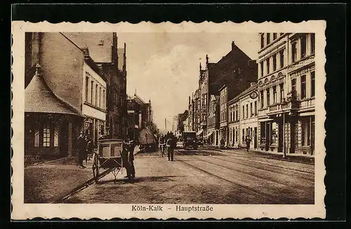 AK Köln-Kalk, Hauptstrasse mit Radfahrer