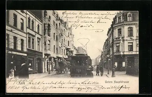 AK Köln-Kalk, Untere Hauptstrasse mit Geschäften und Strassenbahn