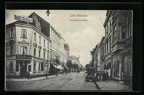 AK Köln-Mülheim, Frankfurterstrasse mit Hotel Selbach und Geschäften