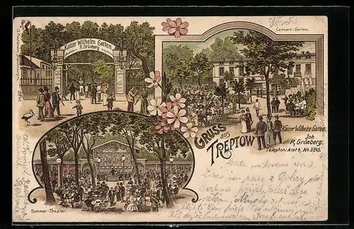 Lithographie Treptow, Gasthaus Kaiser Wilhelm Garten, Konzert-Garten, Sommer-Theater
